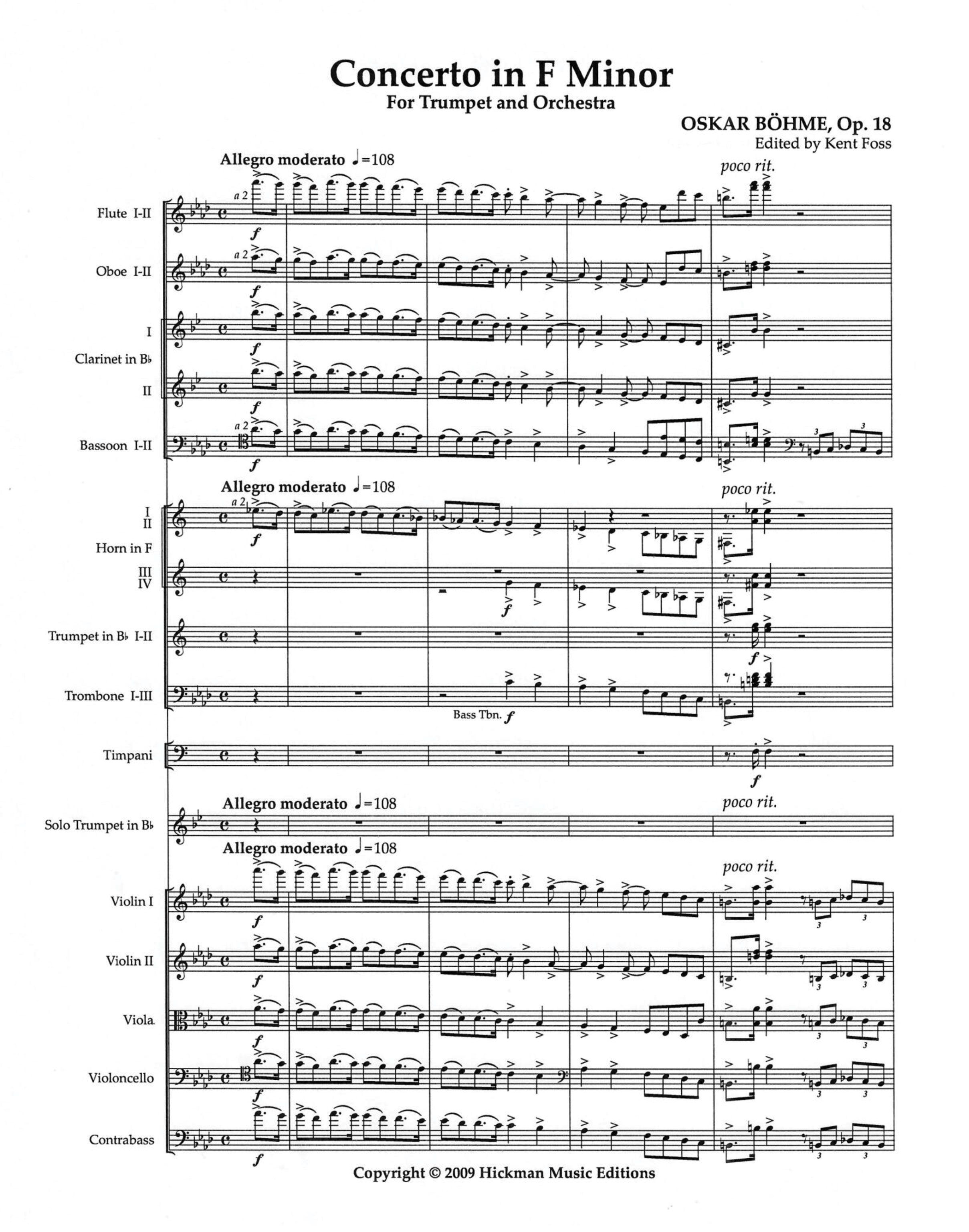 <B>Concerto in F Minor for Trumpet and Orchestra</B><BR> by Oskar Boehme - Image 2
