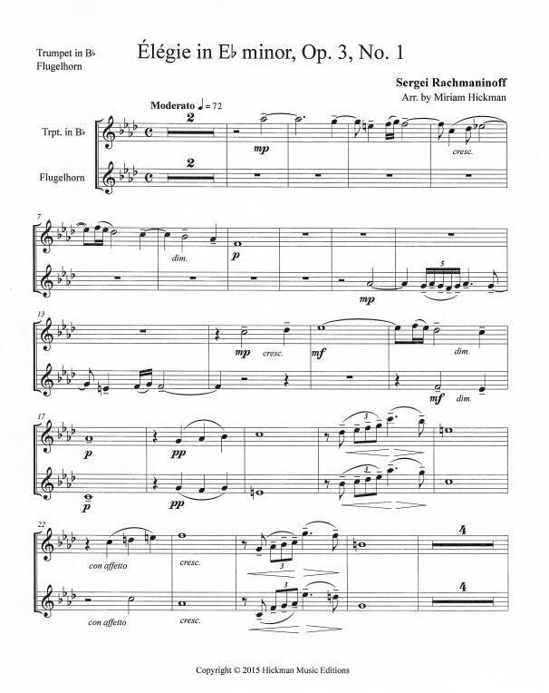 <b>Elegie in E-flat min or, Op. 3, No. 1</b><br>Sergei Rachmaninoff (Arr. by Miriam Hickman) - Image 2